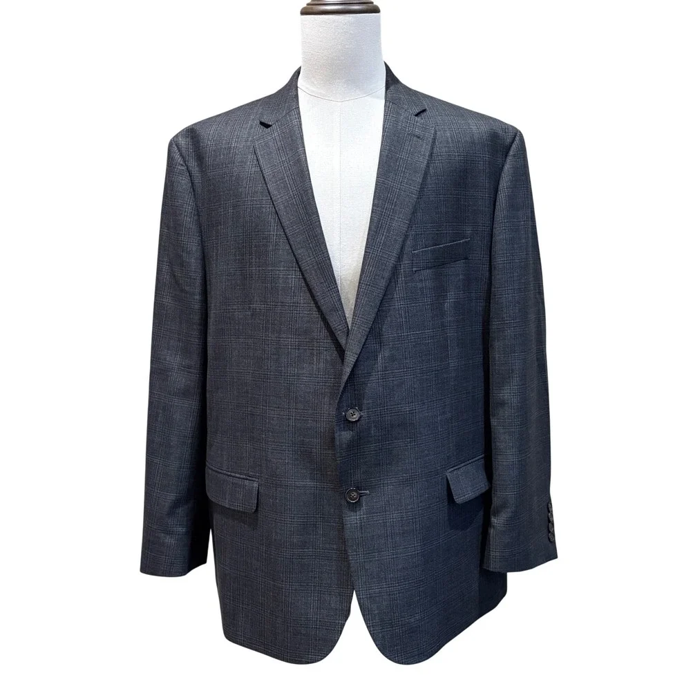 Chaps Suit Jacket Mens 50R Grey Glen Check Two Button Blazer Modern NEW